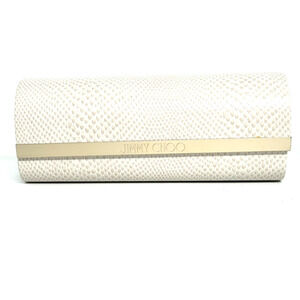 JIMMY CHOO Beige Snakeskin Authentic Eyeglasses Sunglasses Case W/CLOTH H18998